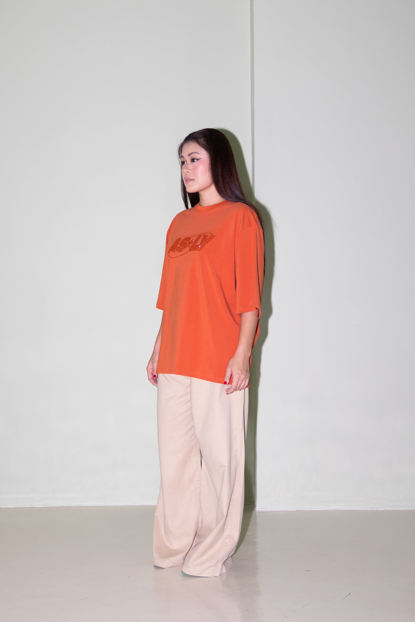 Asly Rhinestone Orange Short Sleeve