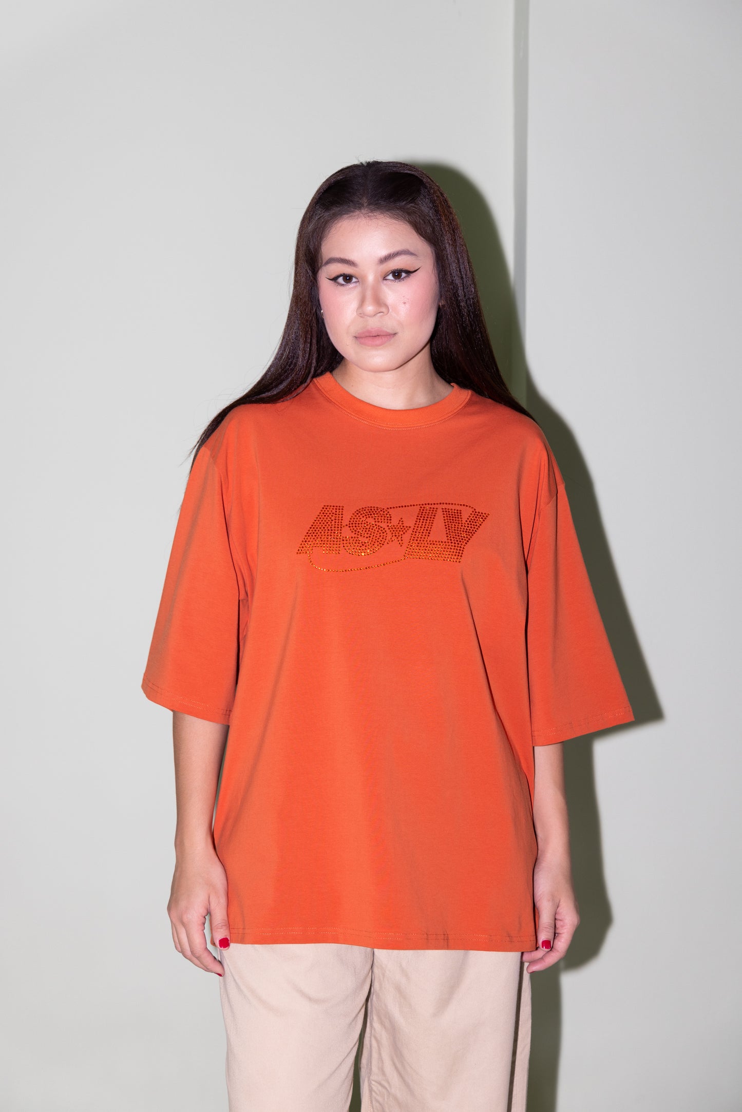 Asly Rhinestone Orange Short Sleeve