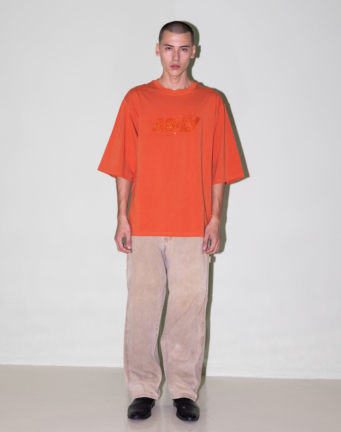 Asly Rhinestone Orange Short Sleeve