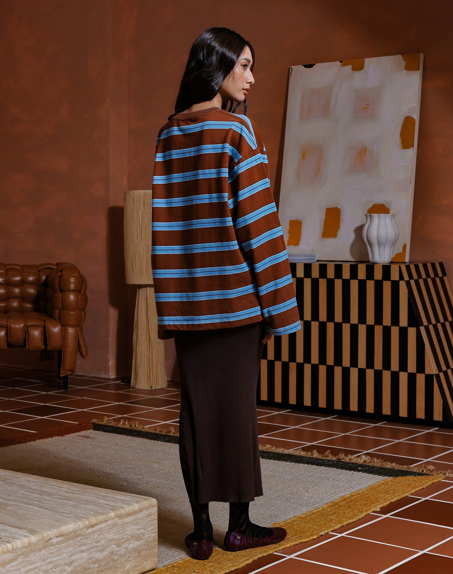 “Basics” Stripes In Brown Long Sleeve