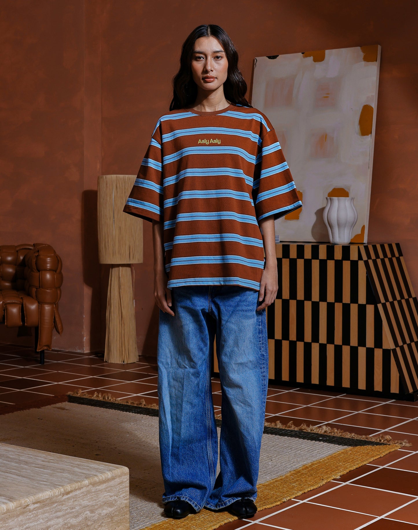 “Basics” Stripes In Brown Short Sleeve