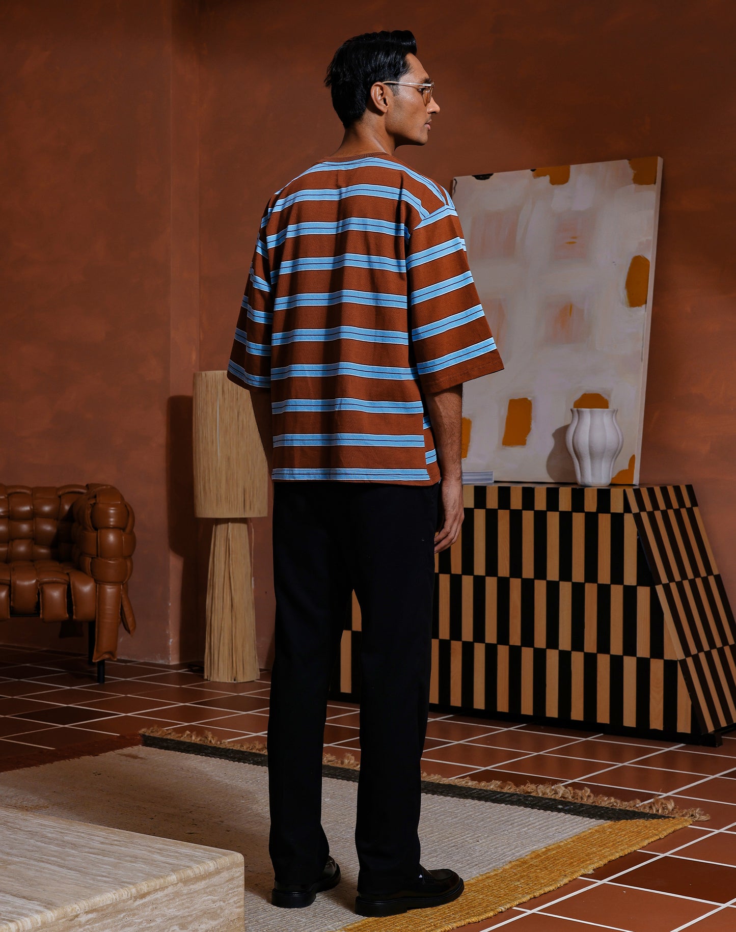 “Basics” Stripes In Brown Short Sleeve