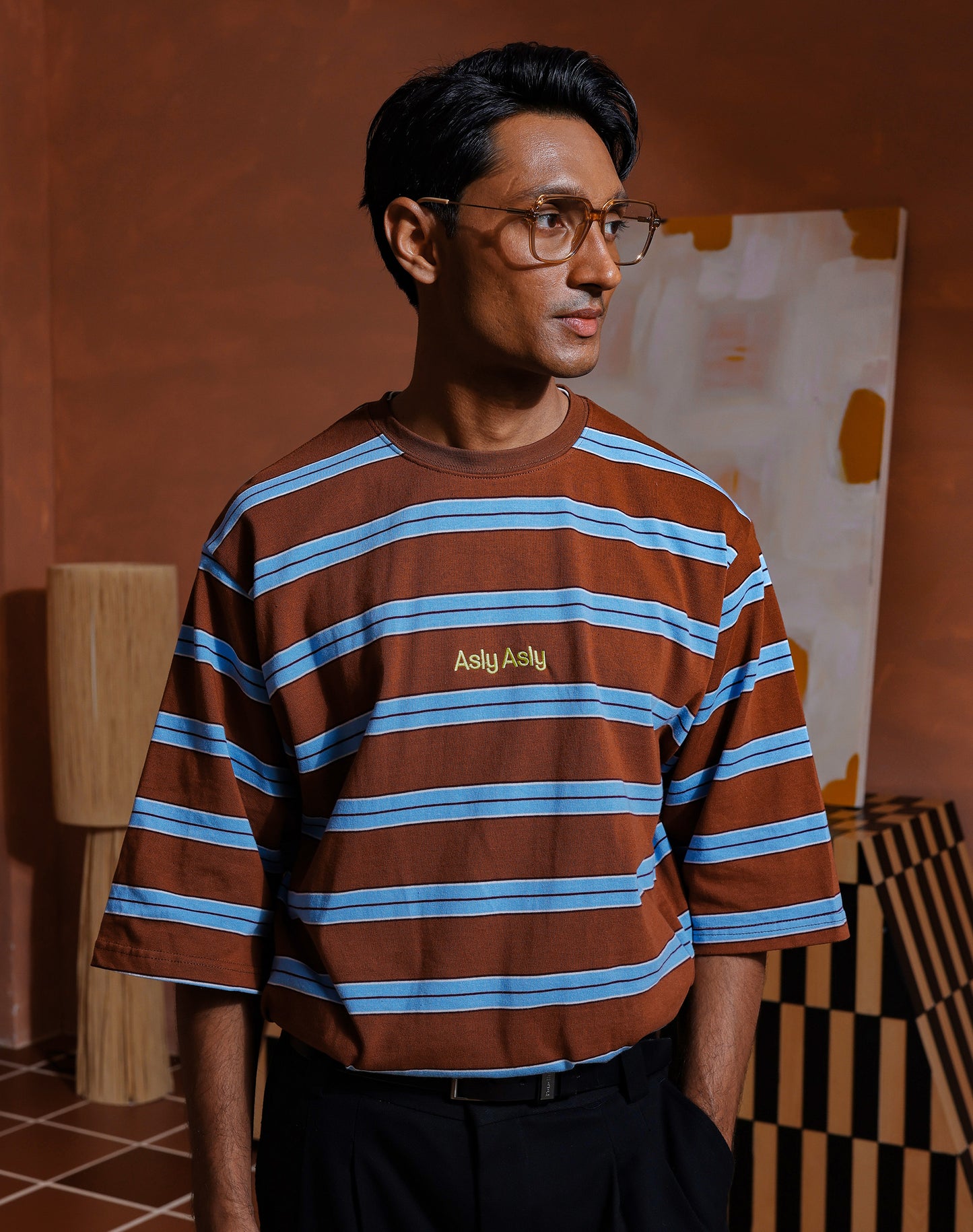 “Basics” Stripes In Brown Short Sleeve