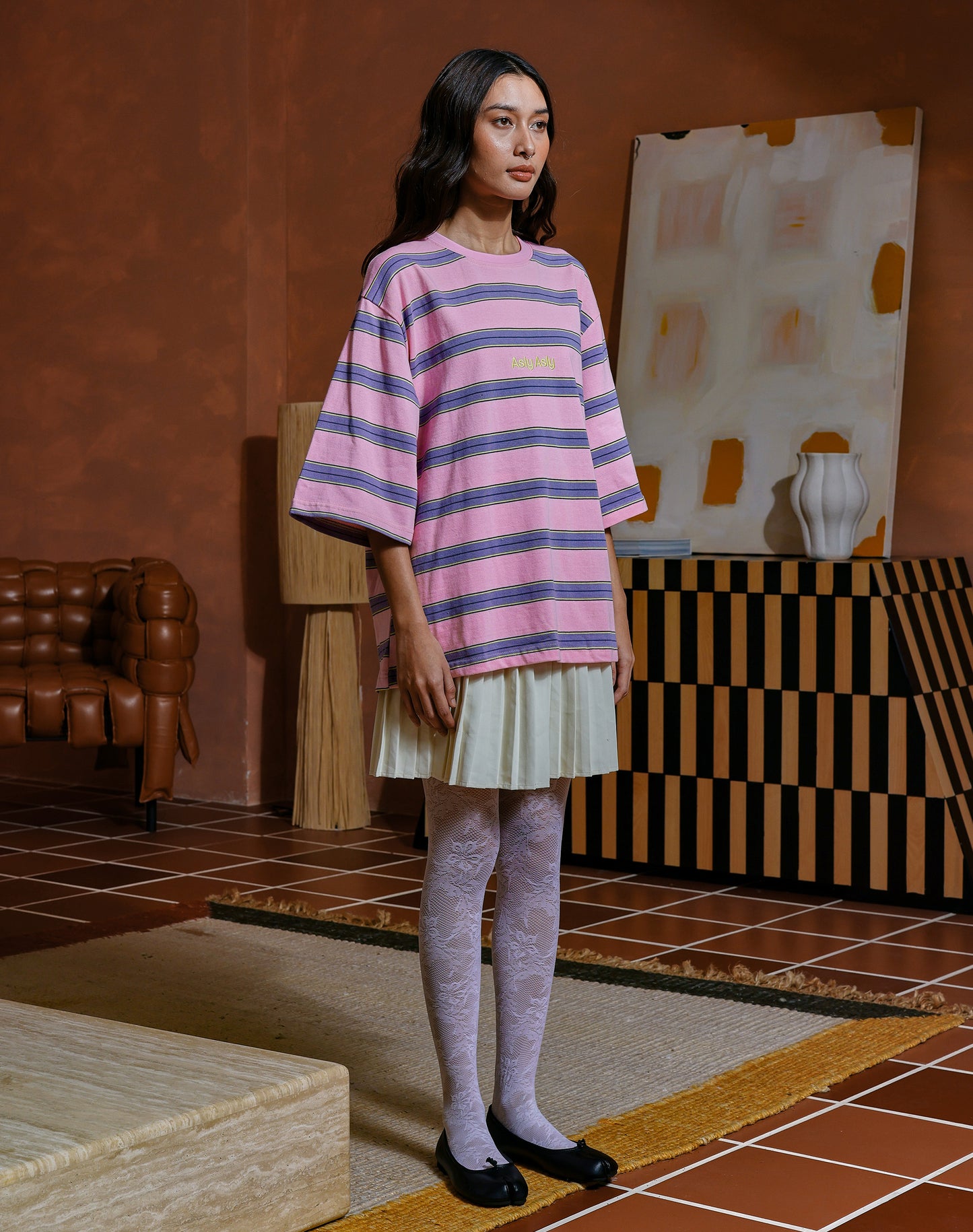“Basics” Stripes In Pink Short Sleeve