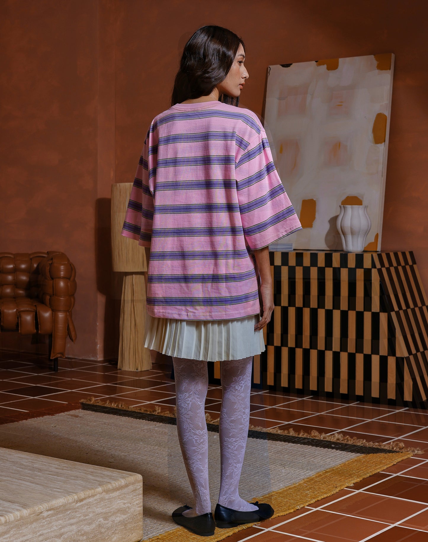 “Basics” Stripes In Pink Short Sleeve