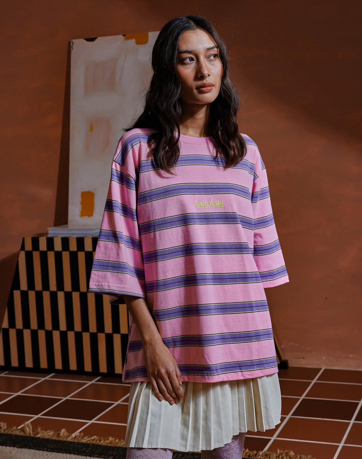 “Basics” Stripes In Pink Short Sleeve