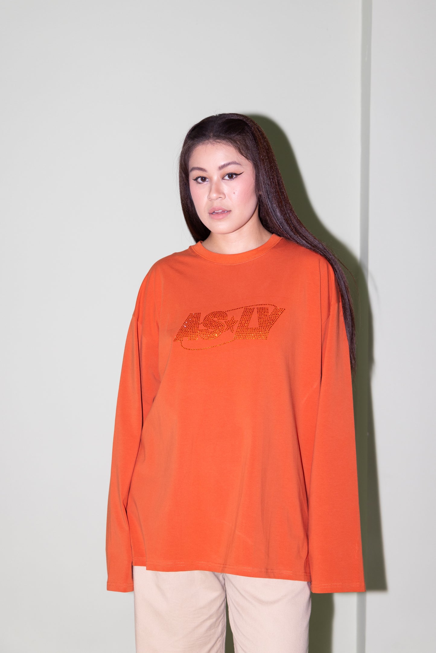 Asly Rhinestone Orange Long Sleeve