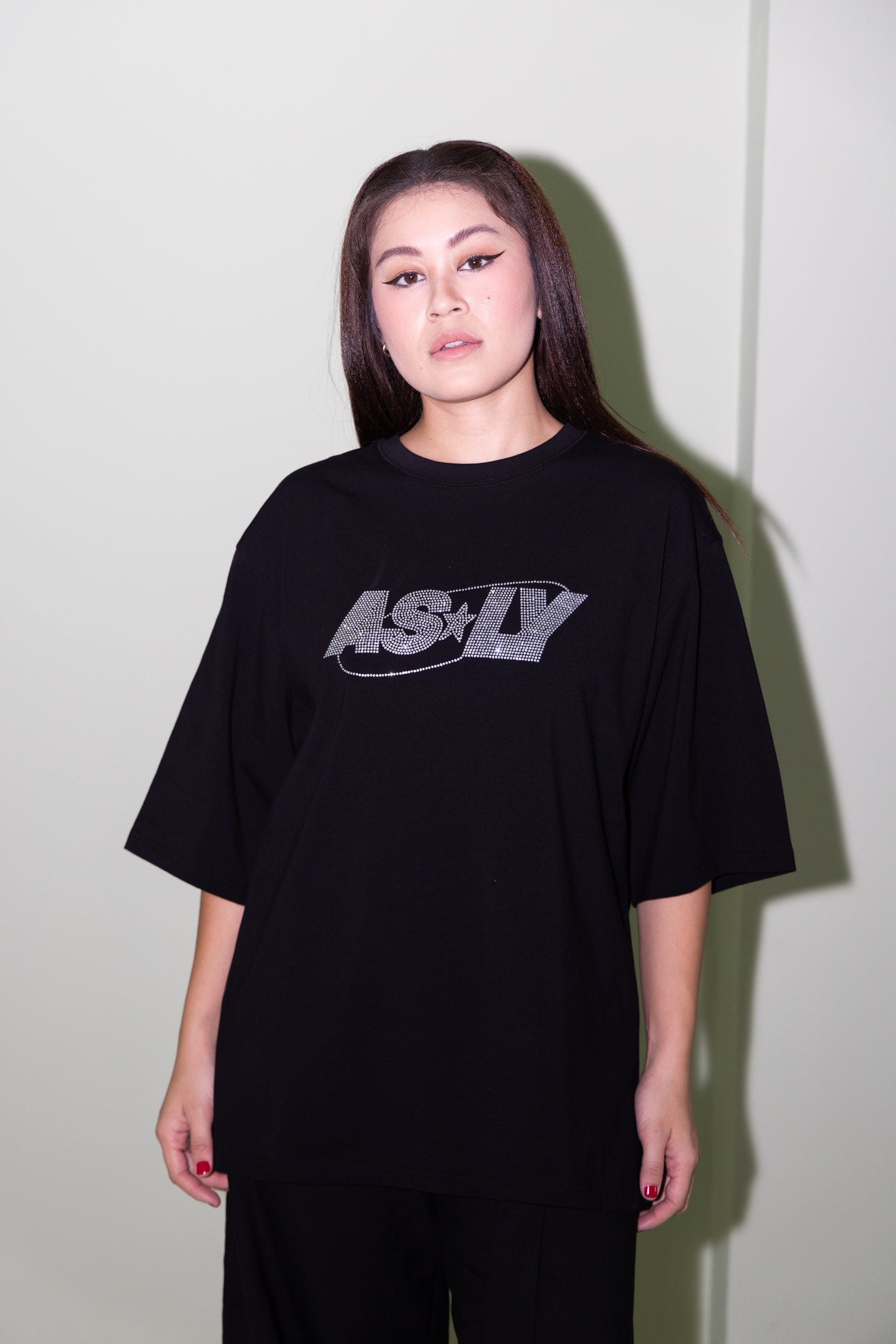 Asly Rhinestone Black Short Sleeve