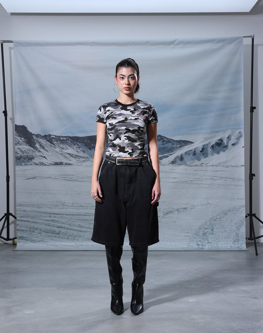 “Basic” Camou In Grey Baby Tee