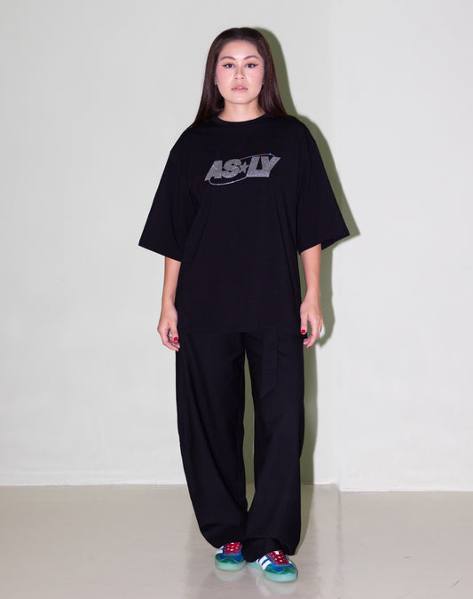 Asly Rhinestone Black Short Sleeve
