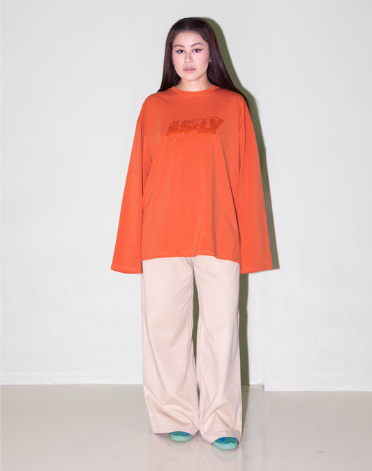 Asly Rhinestone Orange Long Sleeve