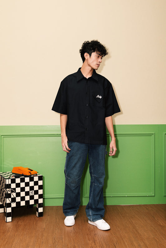 “Letter To Mom” Collar Box Shirt in Black