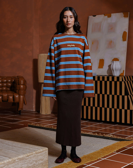“Basics” Stripes In Brown Long Sleeve