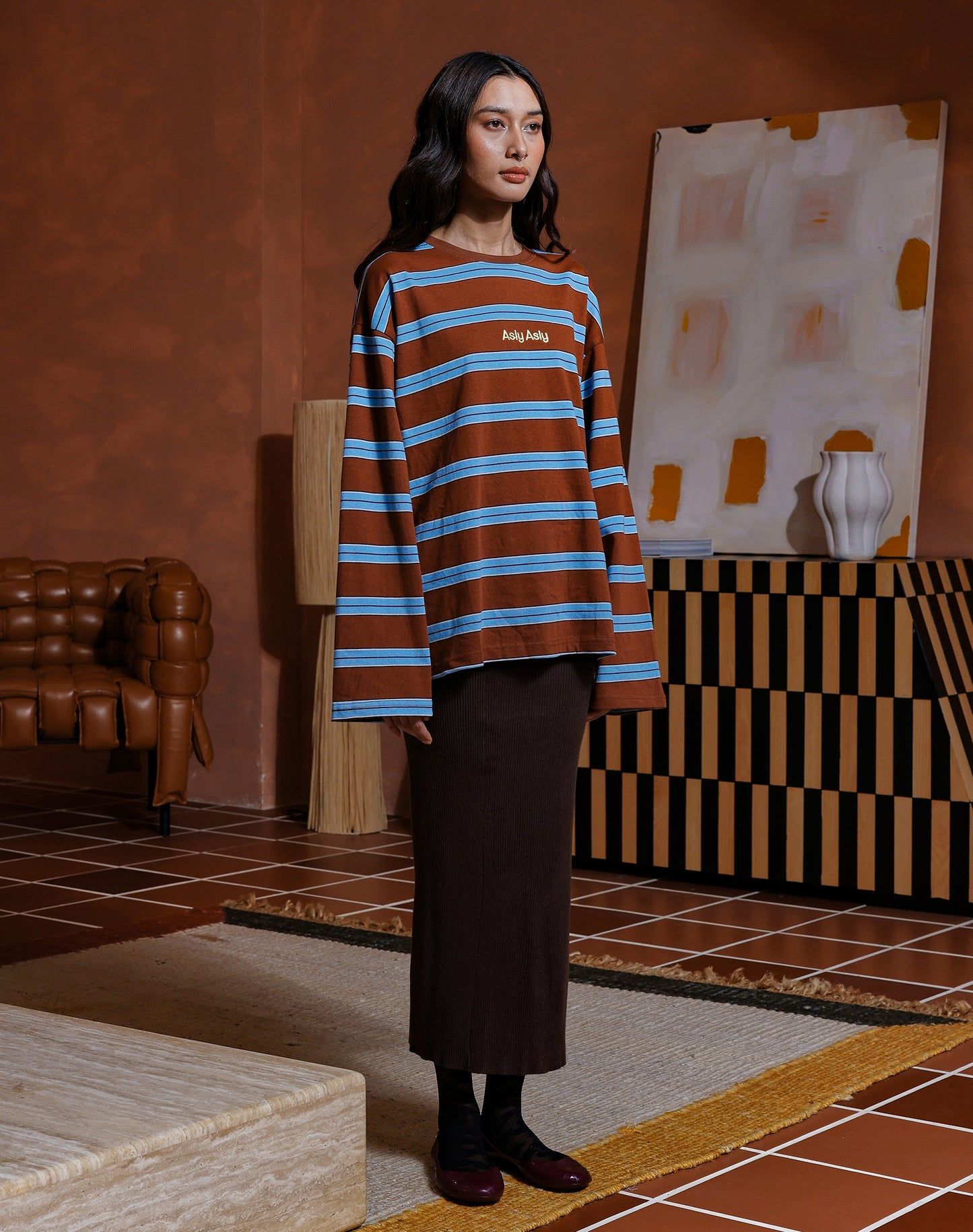“Basics” Stripes In Brown Long Sleeve
