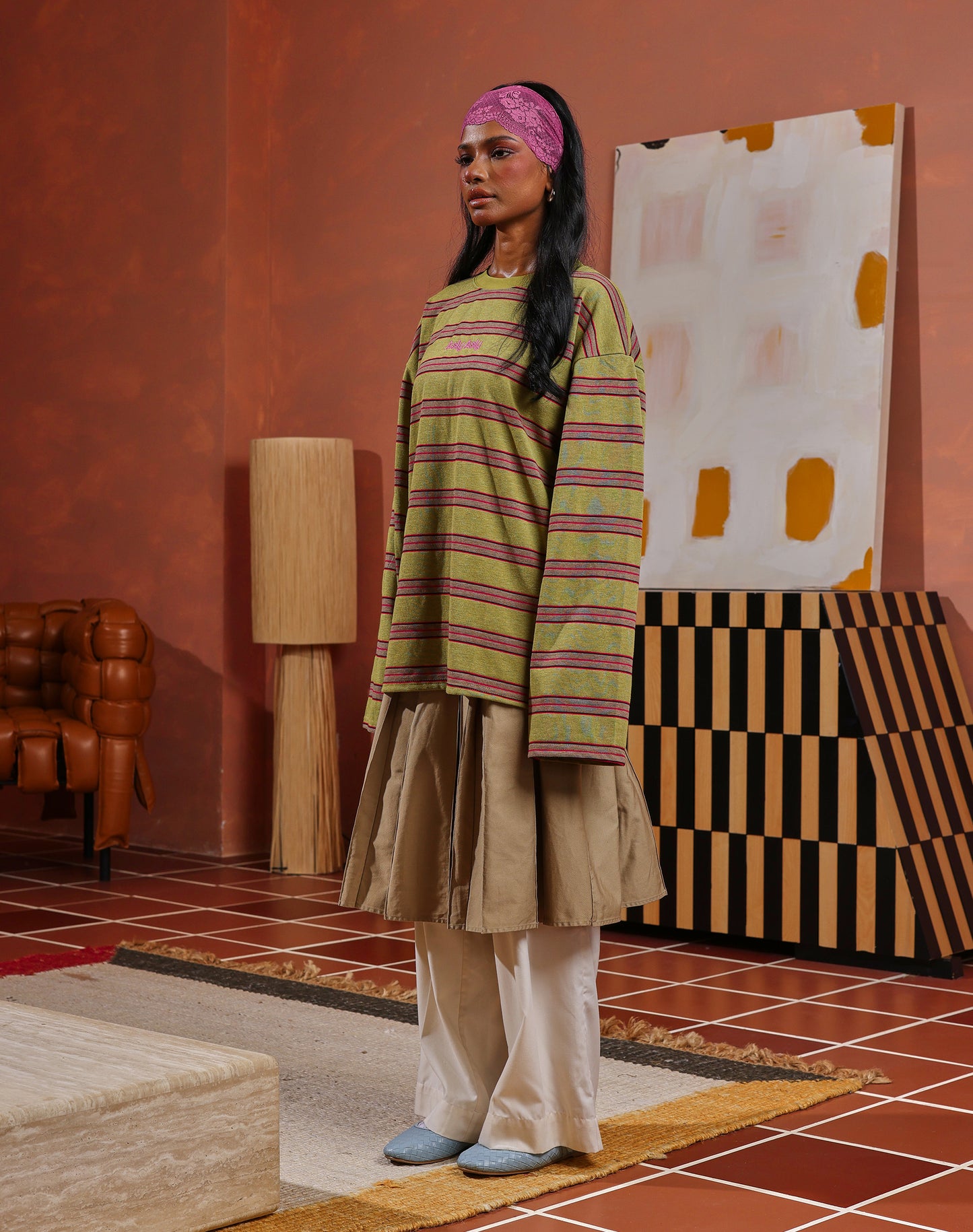 “Basic” Stripes In Matcha Strawberry Long Sleeve