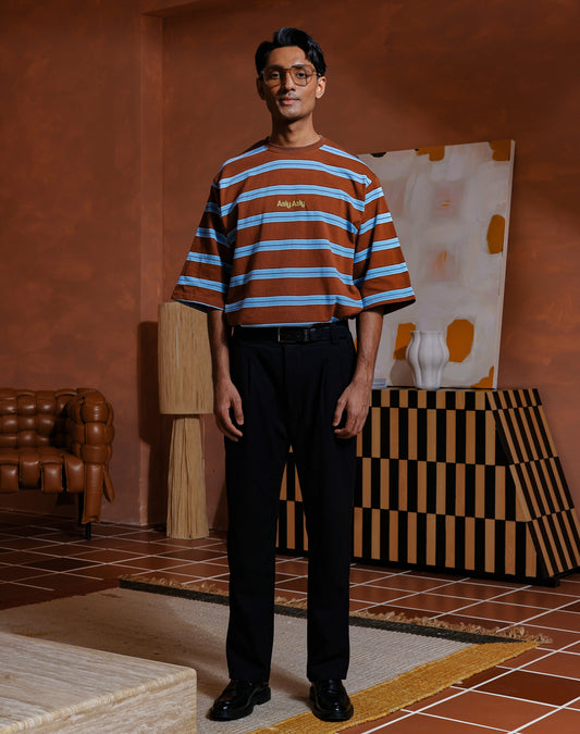 “Basics” Stripes In Brown Short Sleeve