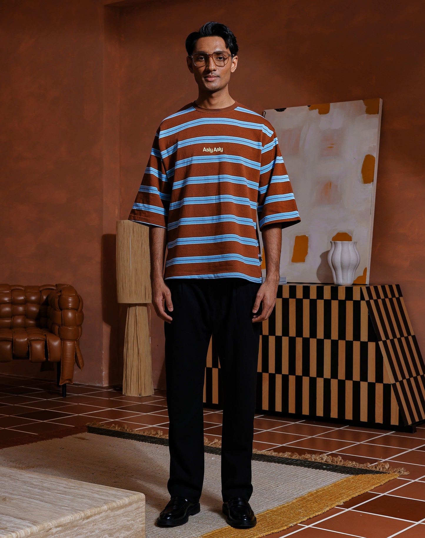 “Basics” Stripes In Brown Short Sleeve