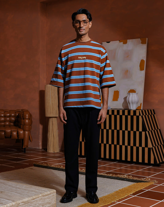 “Basics” Stripes In Brown Short Sleeve