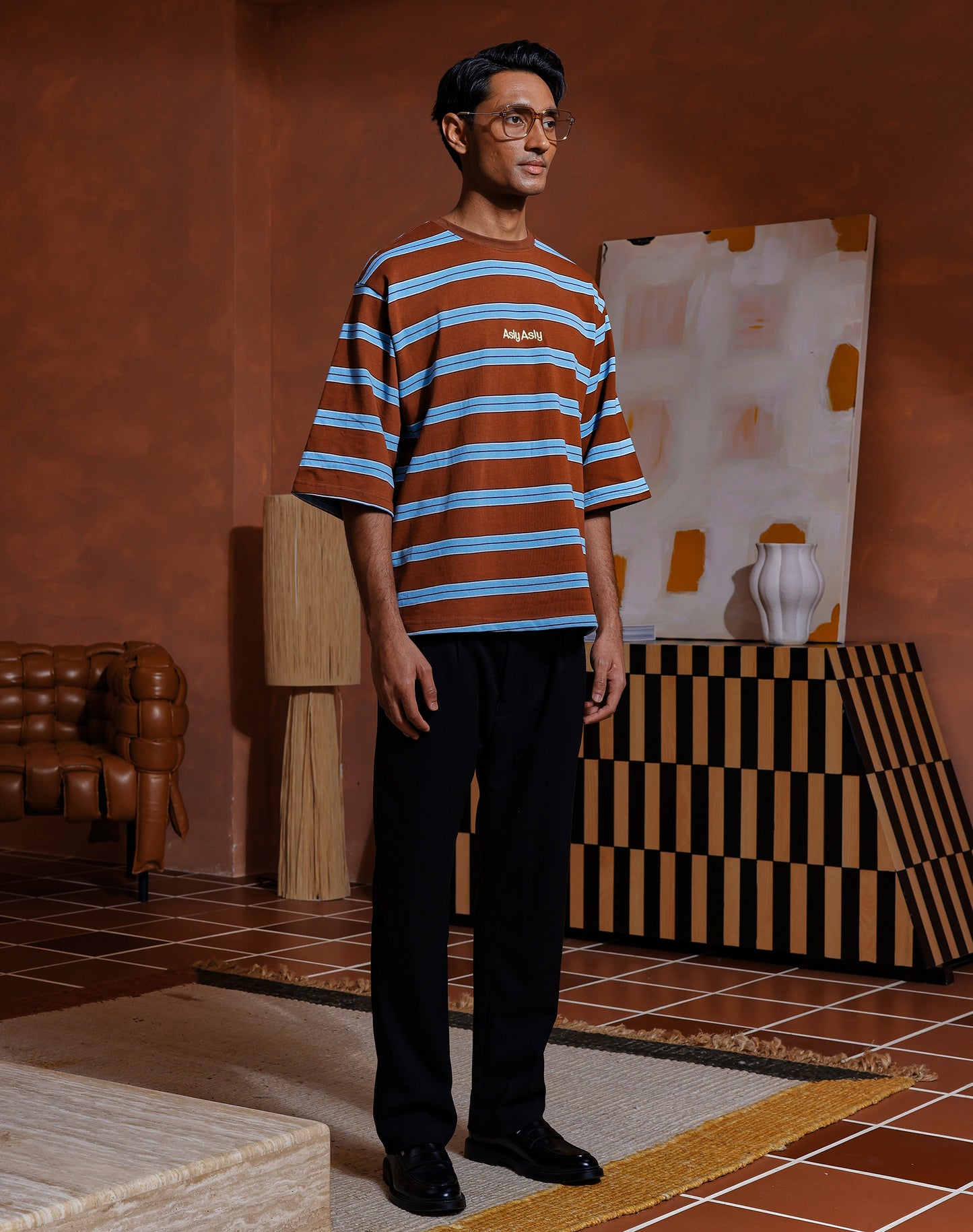 “Basics” Stripes In Brown Short Sleeve