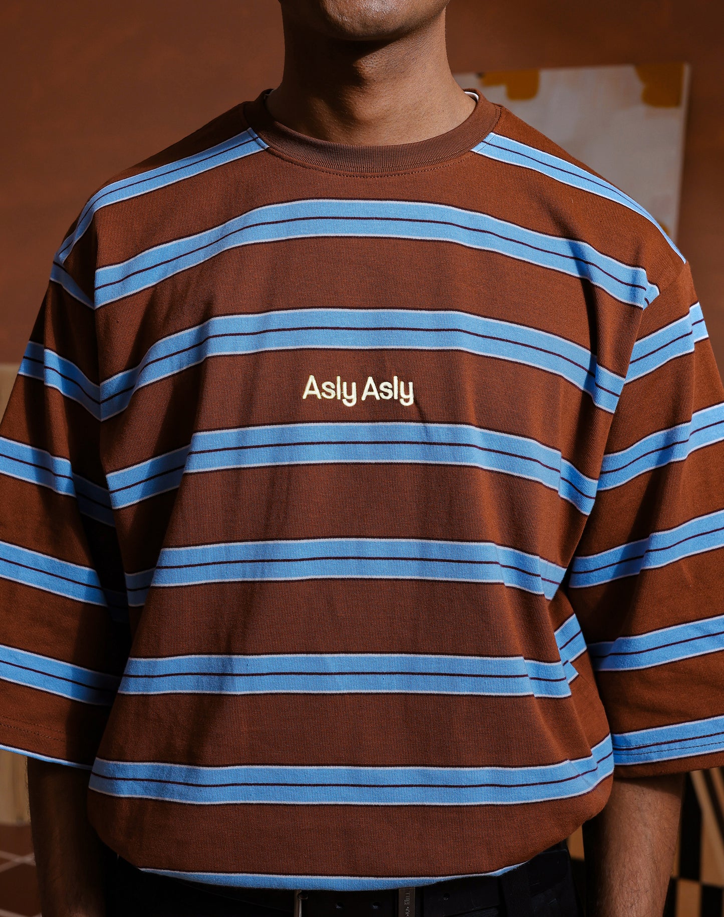 “Basics” Stripes In Brown Short Sleeve