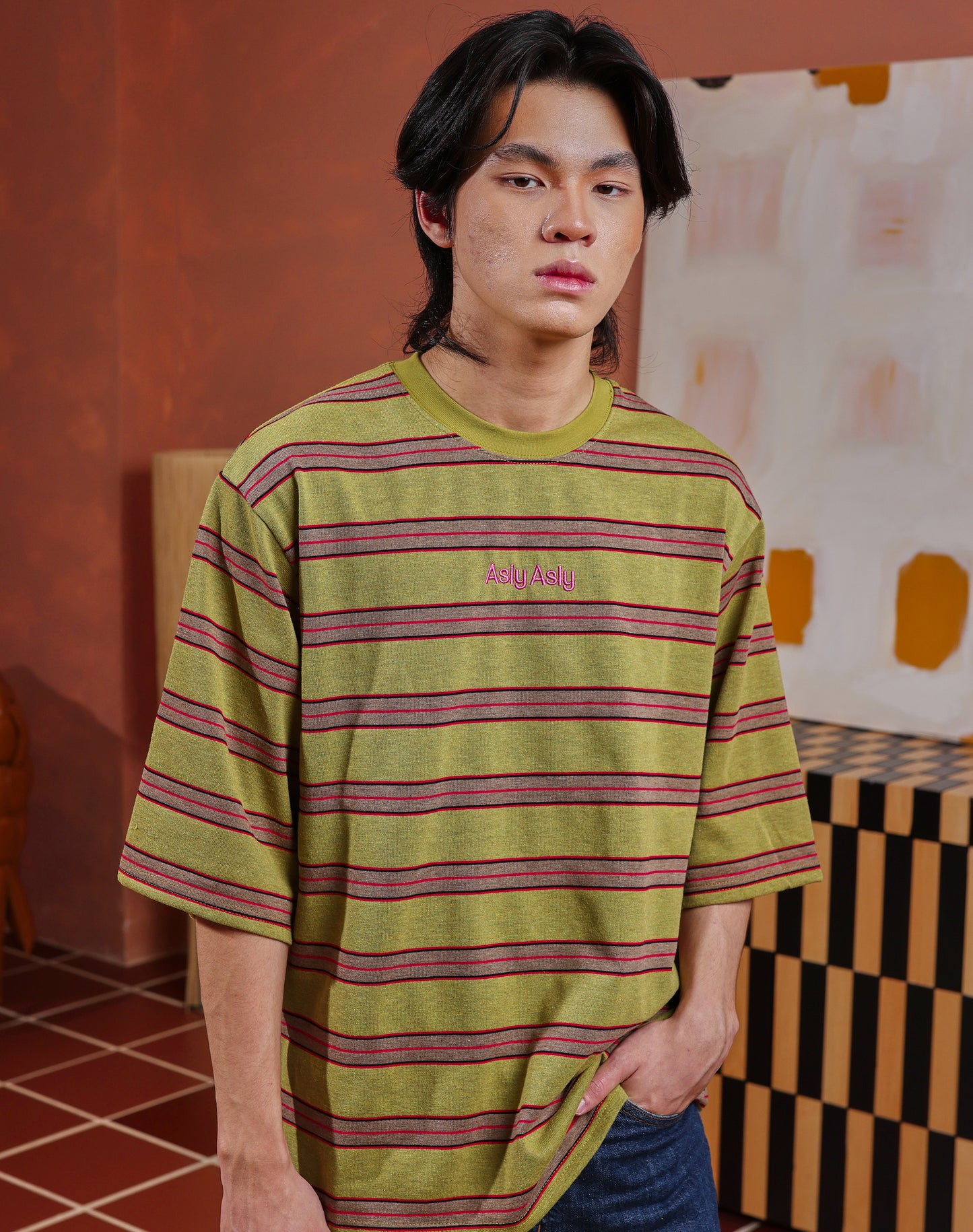 “Basic” Stripes In Matcha Strawberry Short Sleeve