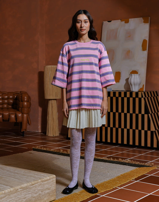 “Basics” Stripes In Pink Short Sleeve